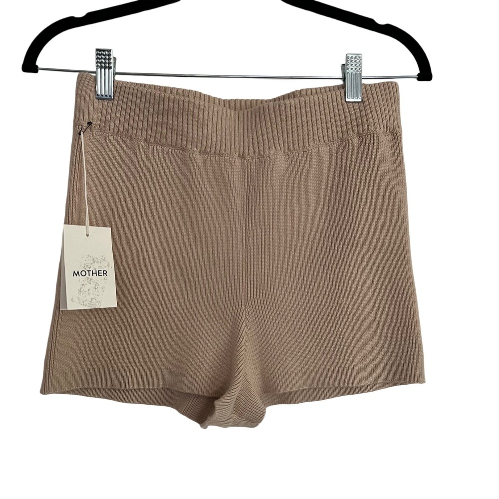 MOTHER HW Blissful Bootie Short Womens Medium Beige NEW Ribbed Knit High Waist